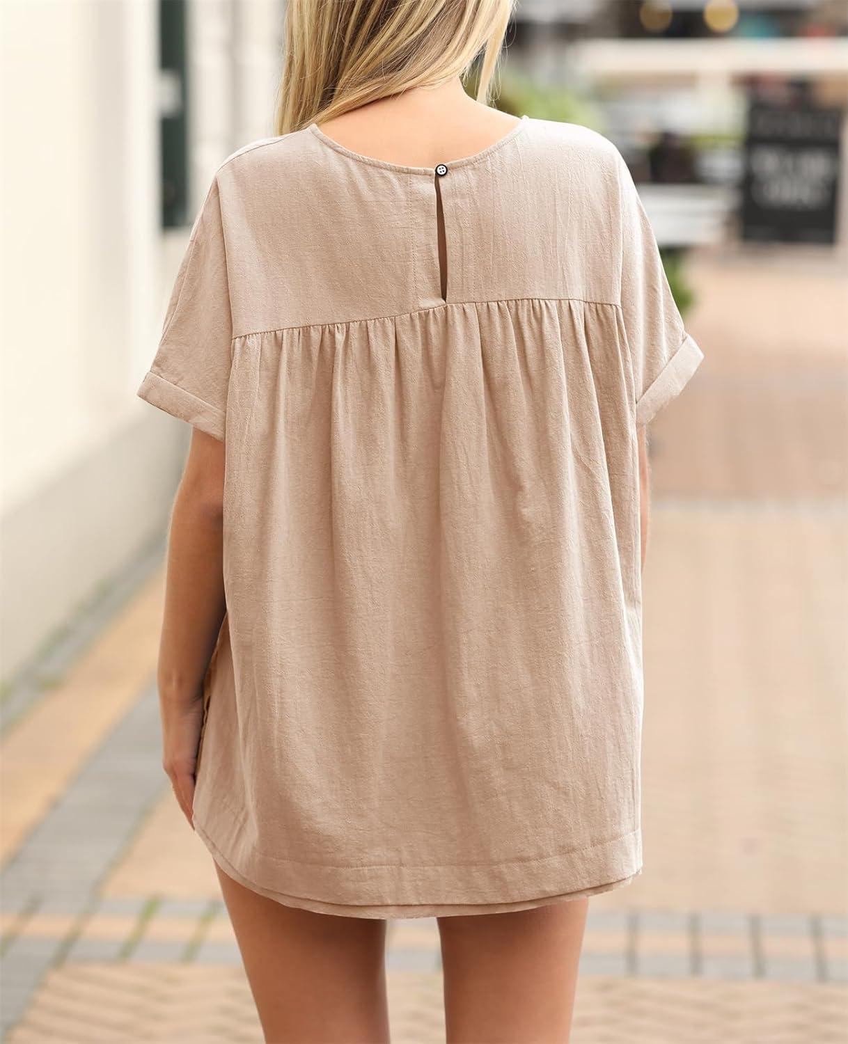 imageTankaneo Womens Summer Babydoll Tops Casual Loose Fit Peplum Oversized Tunic ShirtsKhaki