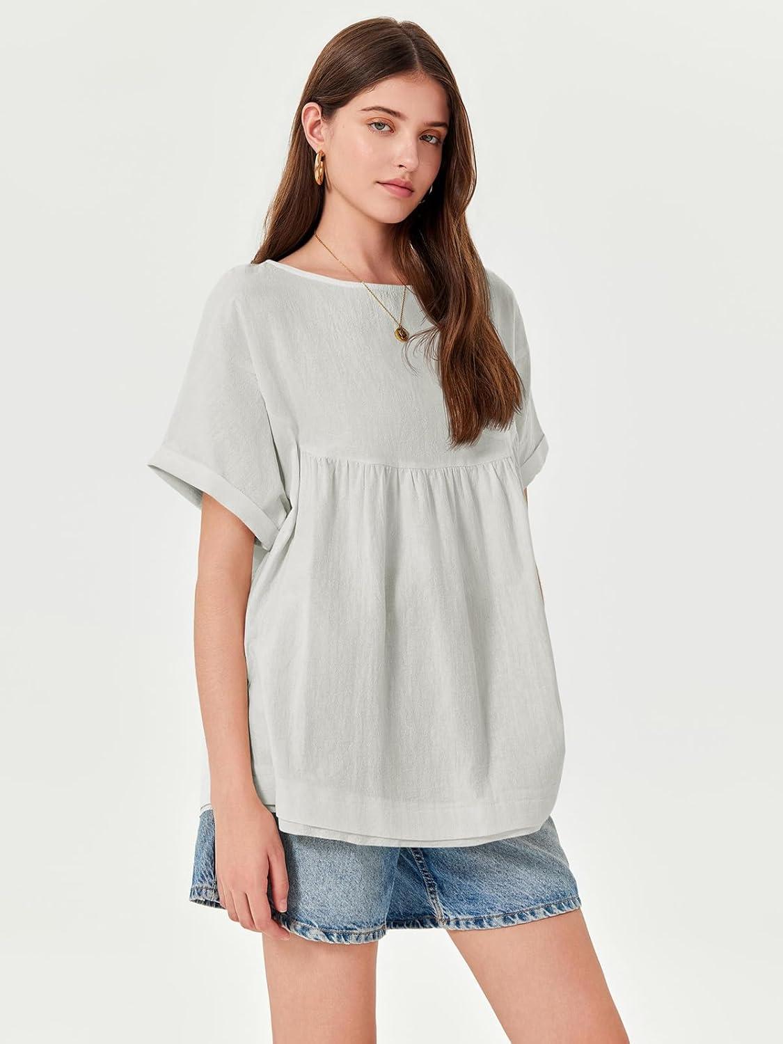 imageTankaneo Womens Summer Babydoll Tops Casual Loose Fit Peplum Oversized Tunic ShirtsLight Grey