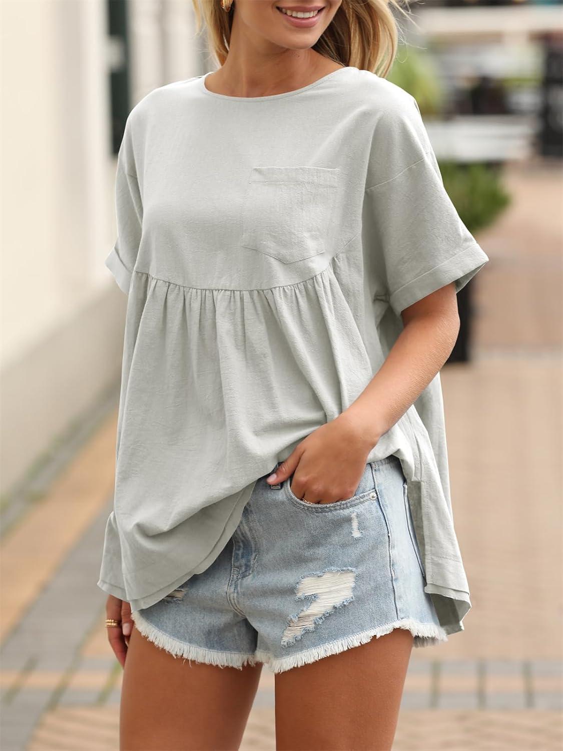 imageTankaneo Womens Summer Babydoll Tops Casual Loose Fit Peplum Oversized Tunic ShirtsLight Grey