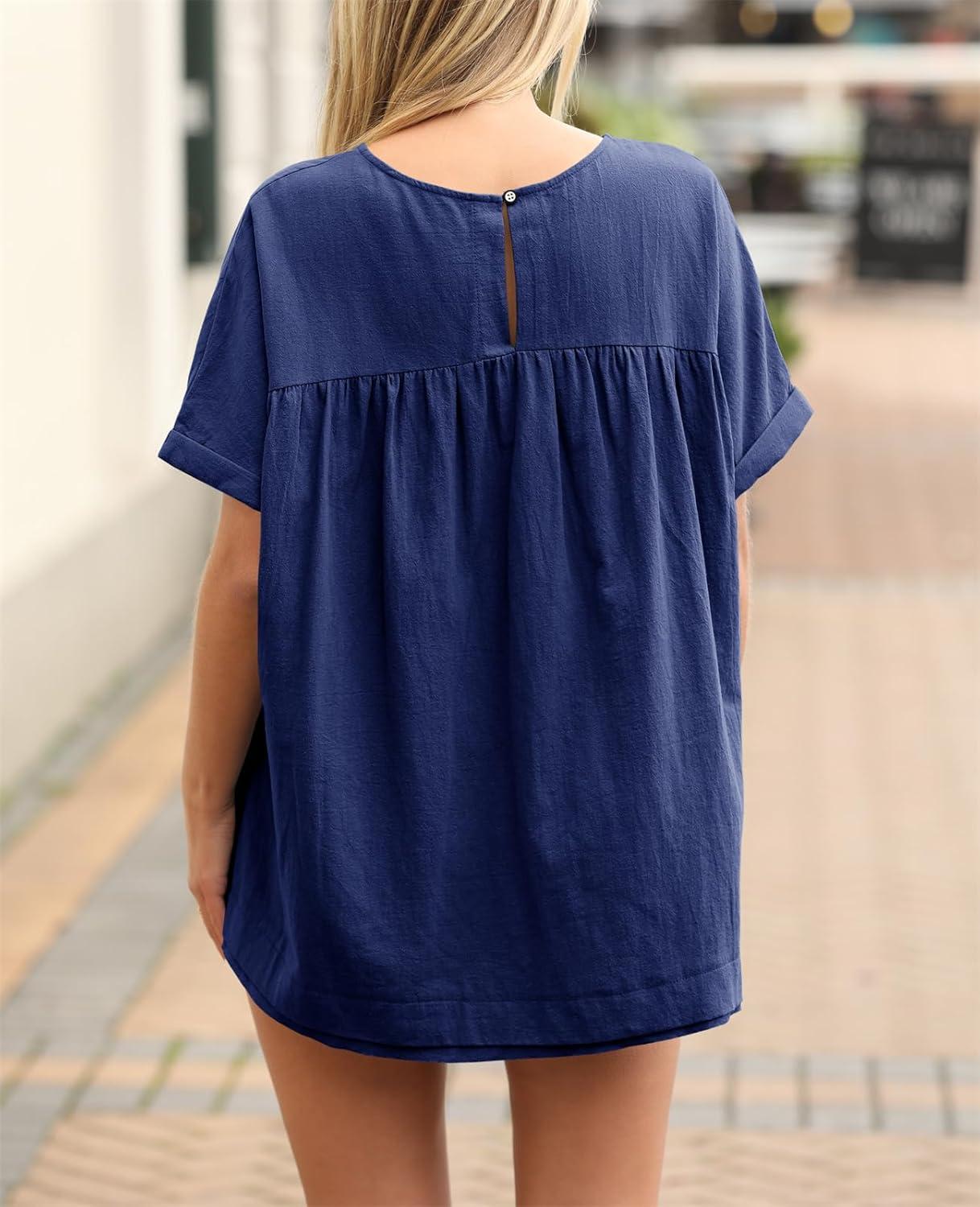 imageTankaneo Womens Summer Babydoll Tops Casual Loose Fit Peplum Oversized Tunic ShirtsNavy