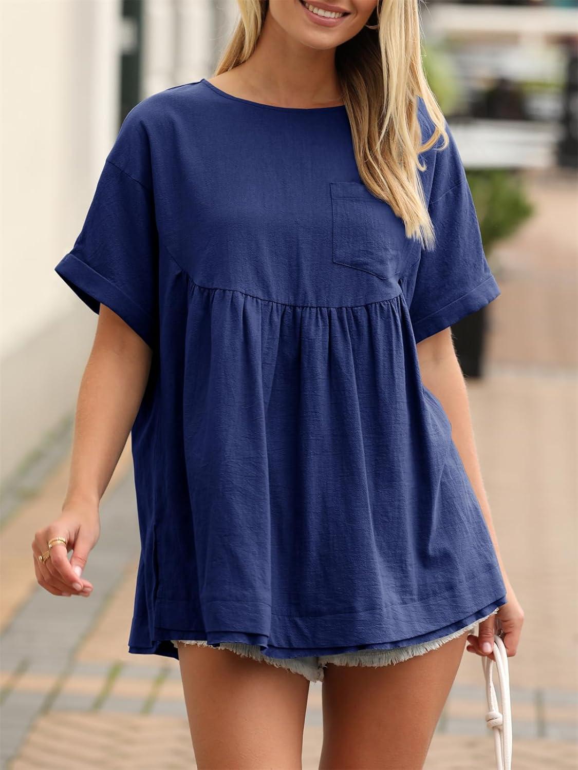 imageTankaneo Womens Summer Babydoll Tops Casual Loose Fit Peplum Oversized Tunic ShirtsNavy