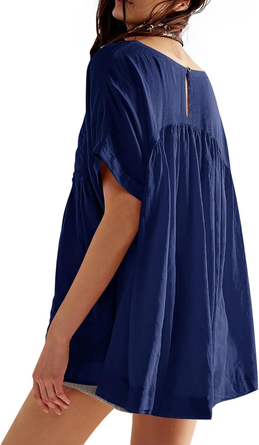 imageTankaneo Womens Summer Babydoll Tops Casual Loose Fit Peplum Oversized Tunic ShirtsNavy