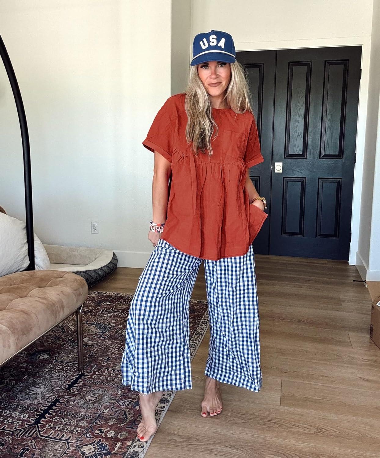 imageTankaneo Womens Summer Babydoll Tops Casual Loose Fit Peplum Oversized Tunic ShirtsOrange Red