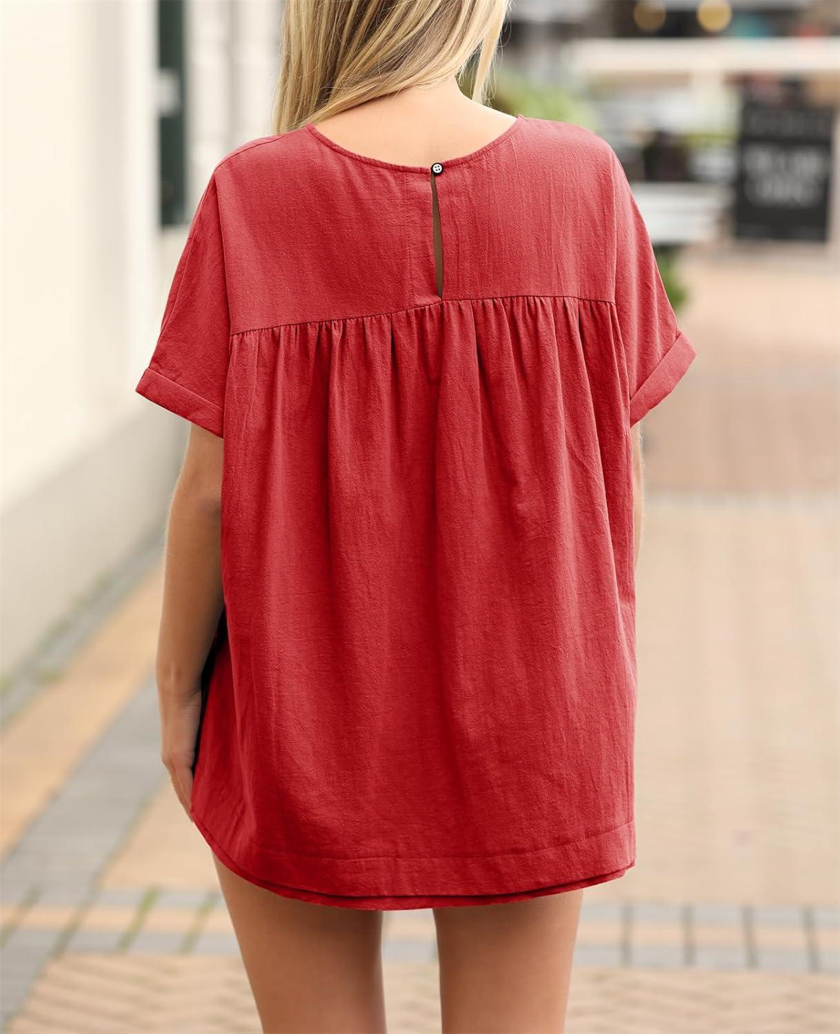 imageTankaneo Womens Summer Babydoll Tops Casual Loose Fit Peplum Oversized Tunic ShirtsRed
