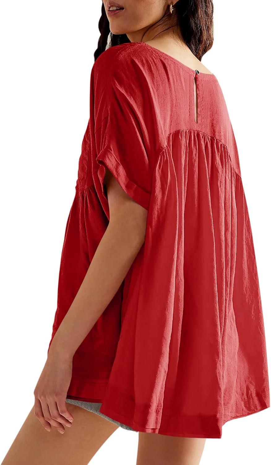imageTankaneo Womens Summer Babydoll Tops Casual Loose Fit Peplum Oversized Tunic ShirtsRed