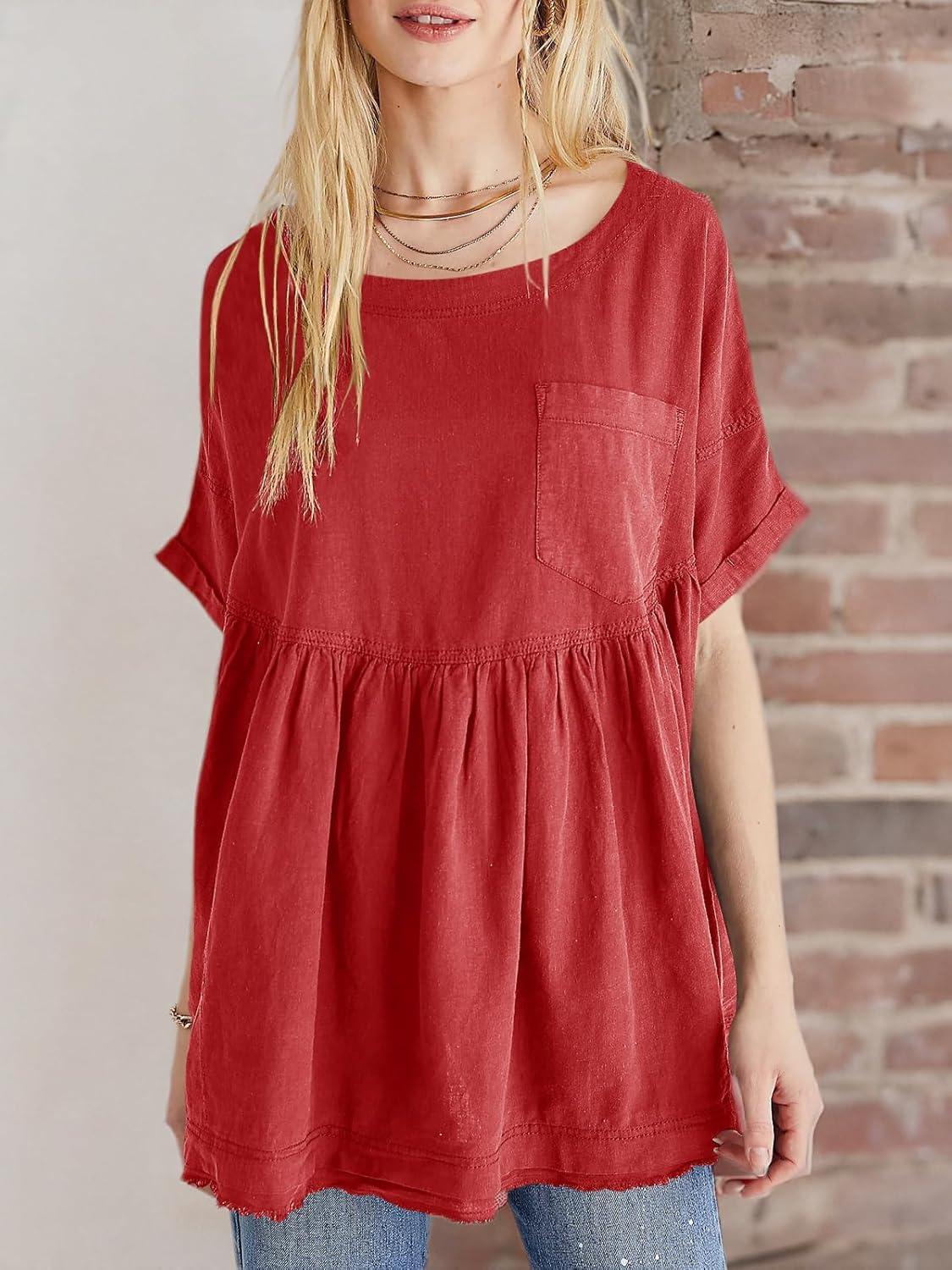 imageTankaneo Womens Summer Babydoll Tops Casual Loose Fit Peplum Oversized Tunic ShirtsRed