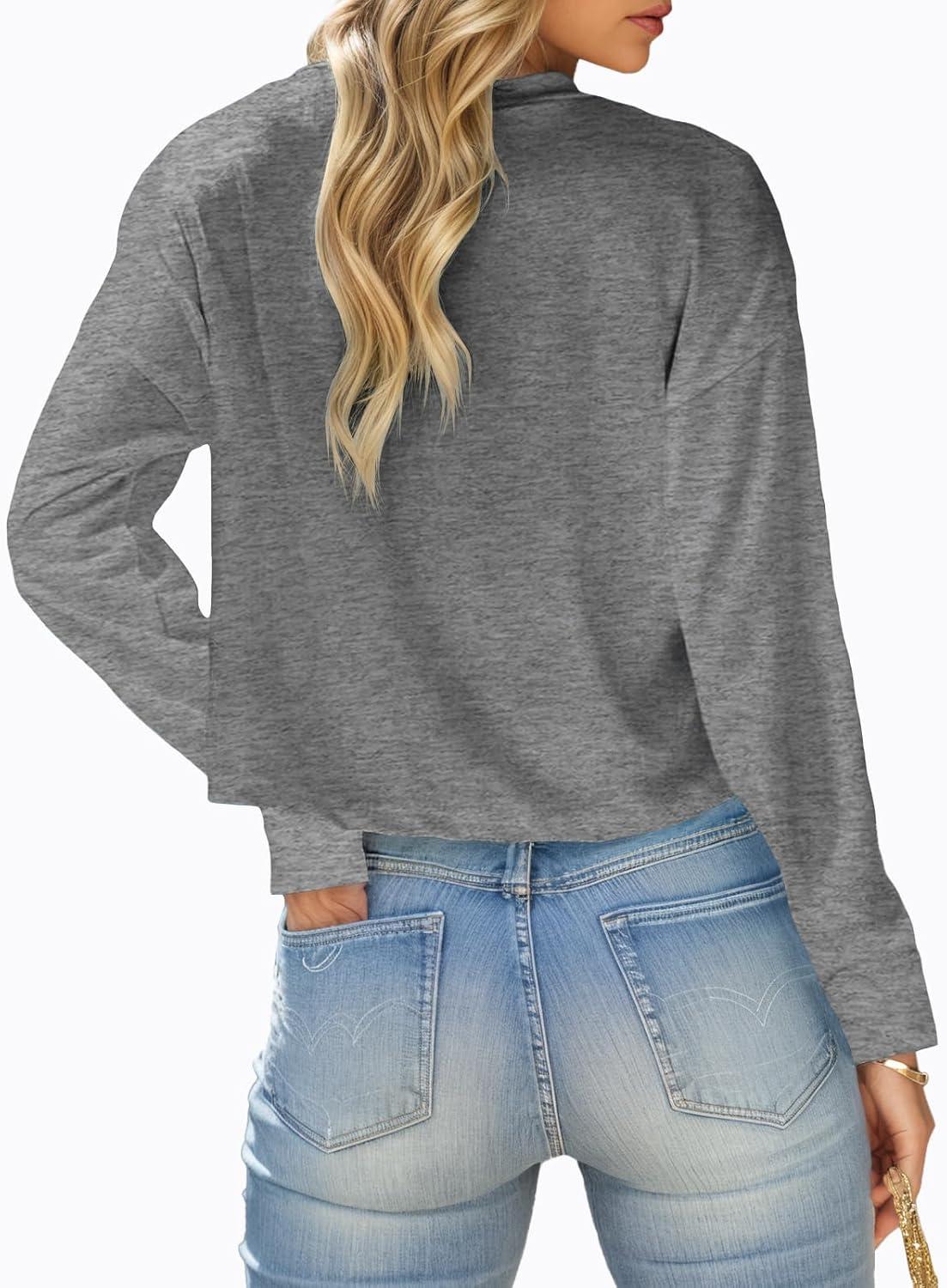 imageTankaneo Womens V Neck Cropped T Shirts Casual Summer Crop Tops Half Sleeve Solid Color Crop Baisc TeesAgray