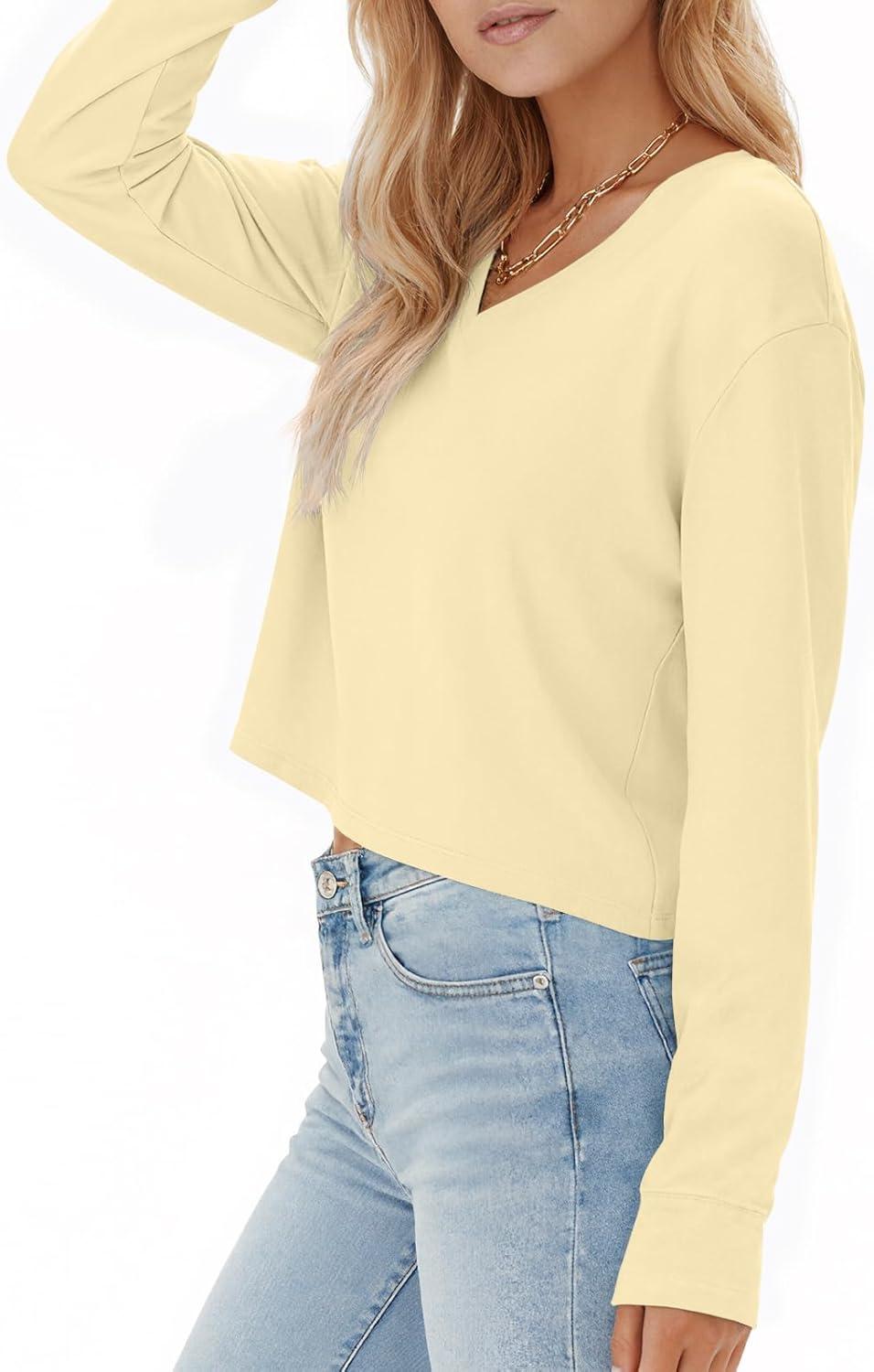 imageTankaneo Womens V Neck Cropped T Shirts Casual Summer Crop Tops Half Sleeve Solid Color Crop Baisc TeesAoff White