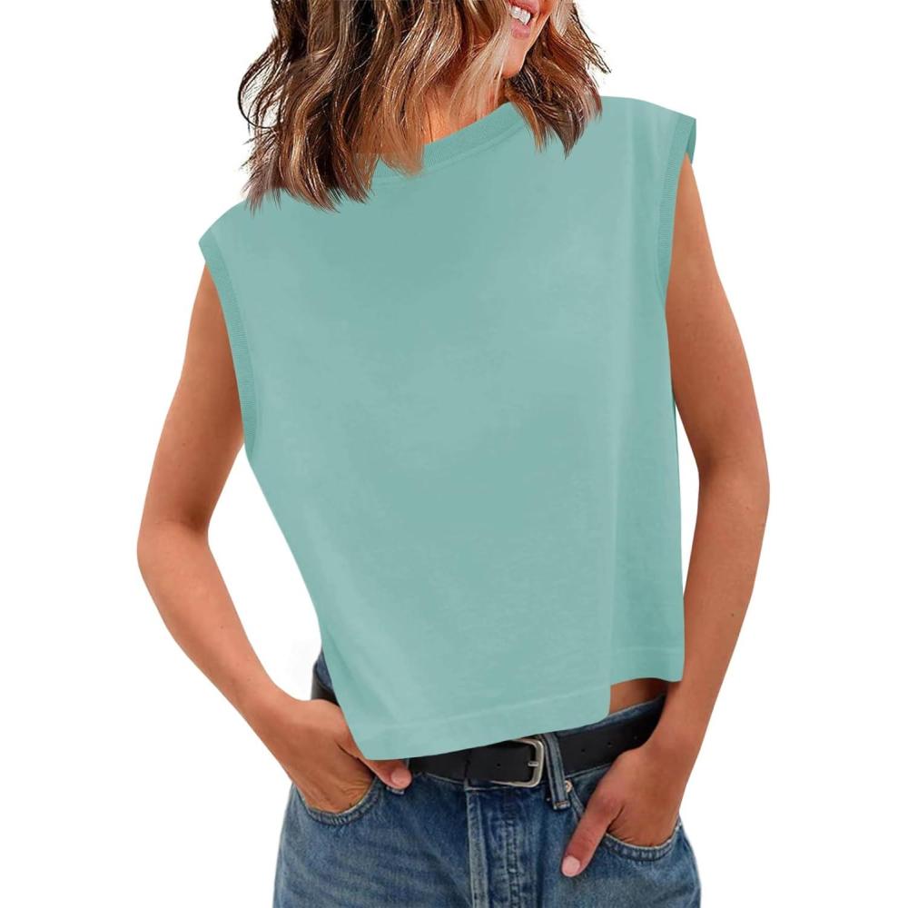 imageTankaneo Womens Cropped Cap Sleeve Tank Tops Summer Casual Loose Fit Basic Tee ShirtsBean Green