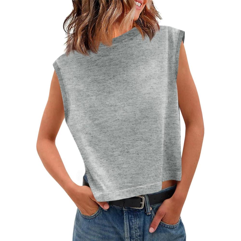 imageTankaneo Womens Cropped Cap Sleeve Tank Tops Summer Casual Loose Fit Basic Tee ShirtsGrey