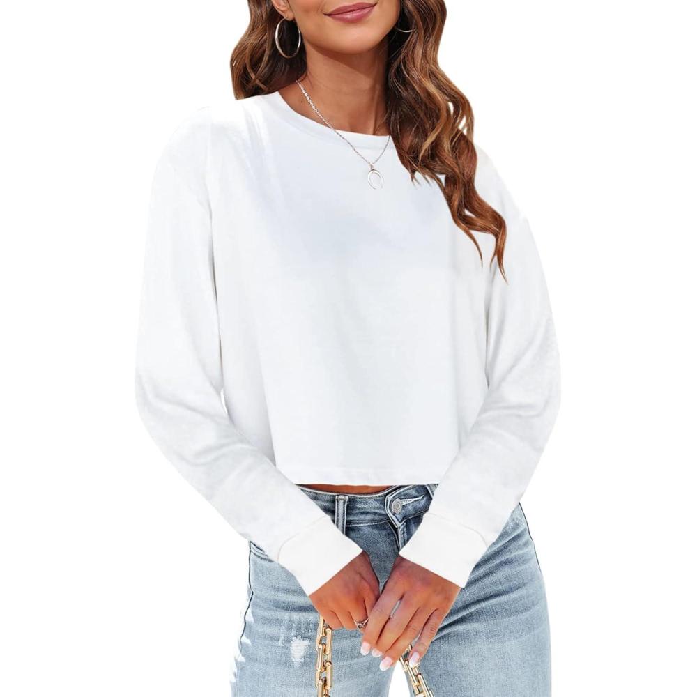 imageTankaneo Womens Long Sleeve Crop Tops Loose Fit Fall Cropped Tshirt 2025 Crew Neck Casual Shirts01white