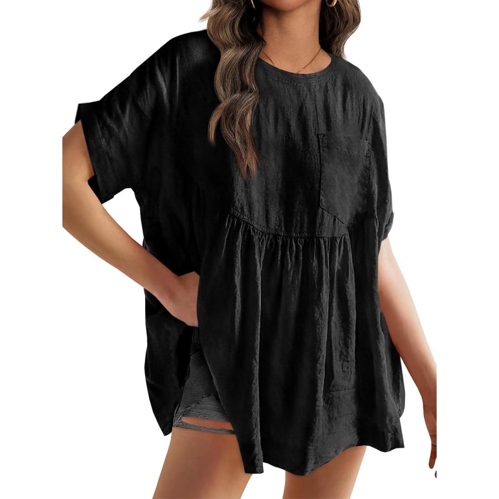 imageTankaneo Womens Summer Babydoll Tops Casual Loose Fit Peplum Oversized Tunic ShirtsBlack