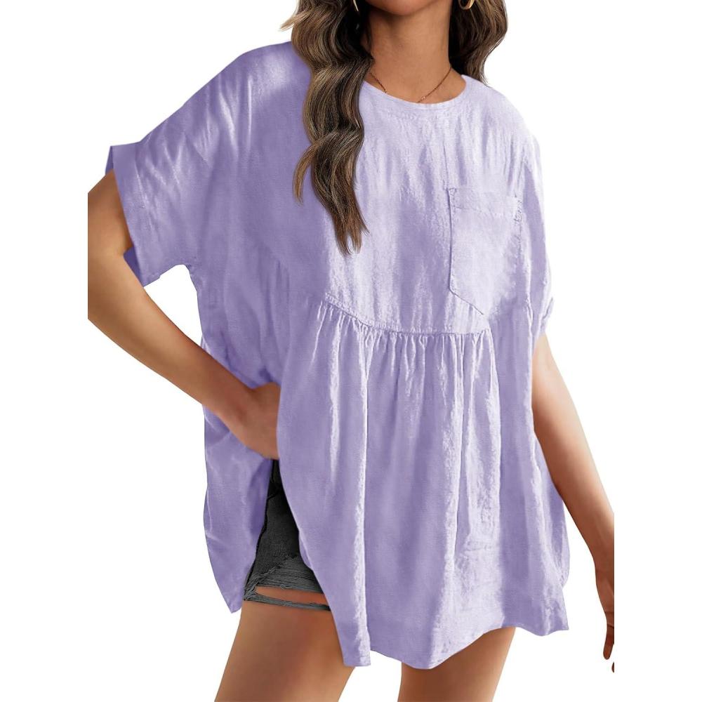 imageTankaneo Womens Summer Babydoll Tops Casual Loose Fit Peplum Oversized Tunic ShirtsLight Purple