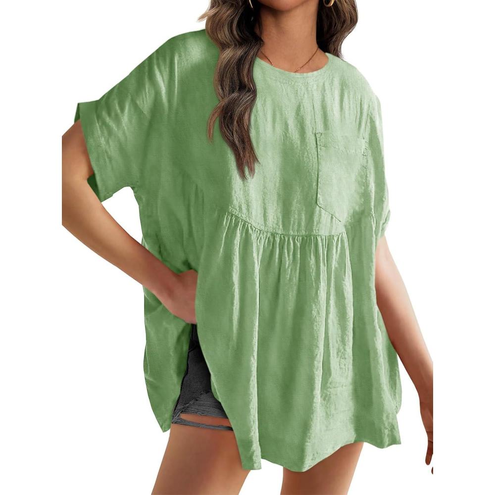 imageTankaneo Womens Summer Babydoll Tops Casual Loose Fit Peplum Oversized Tunic ShirtsMatcha Green
