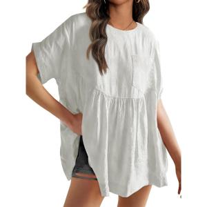 Tankaneo Womens Summer Babydoll Tops Casual Loose Fit Peplum Oversized Tunic Shirts(Light Grey)