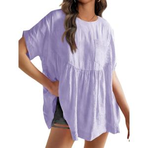 Tankaneo Womens Summer Babydoll Tops Casual Loose Fit Peplum Oversized Tunic Shirts(Light Purple)