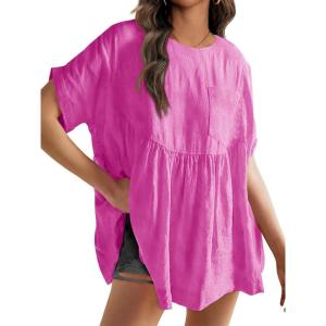 Tankaneo Womens Summer Babydoll Tops Casual Loose Fit Peplum Oversized Tunic Shirts(Peach Red)