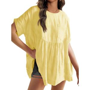 Tankaneo Womens Summer Babydoll Tops Casual Loose Fit Peplum Oversized Tunic Shirts(Yellow)