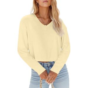 Tankaneo Womens V Neck Cropped T Shirts Casual Summer Crop Tops Half Sleeve Solid Color Crop Baisc Tees(A-off White)