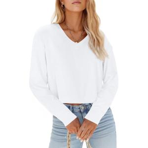 Tankaneo Womens V Neck Cropped T Shirts Casual Summer Crop Tops Half Sleeve Solid Color Crop Baisc Tees(A-white)