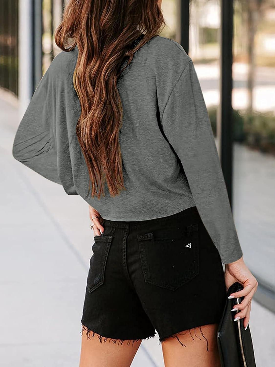 imageTankaneo Women Long Sleeve Crop Tops Loose Crew Neck Cropped TShirts Drop Shoulder Casual Basic Tees LBlueLgrey