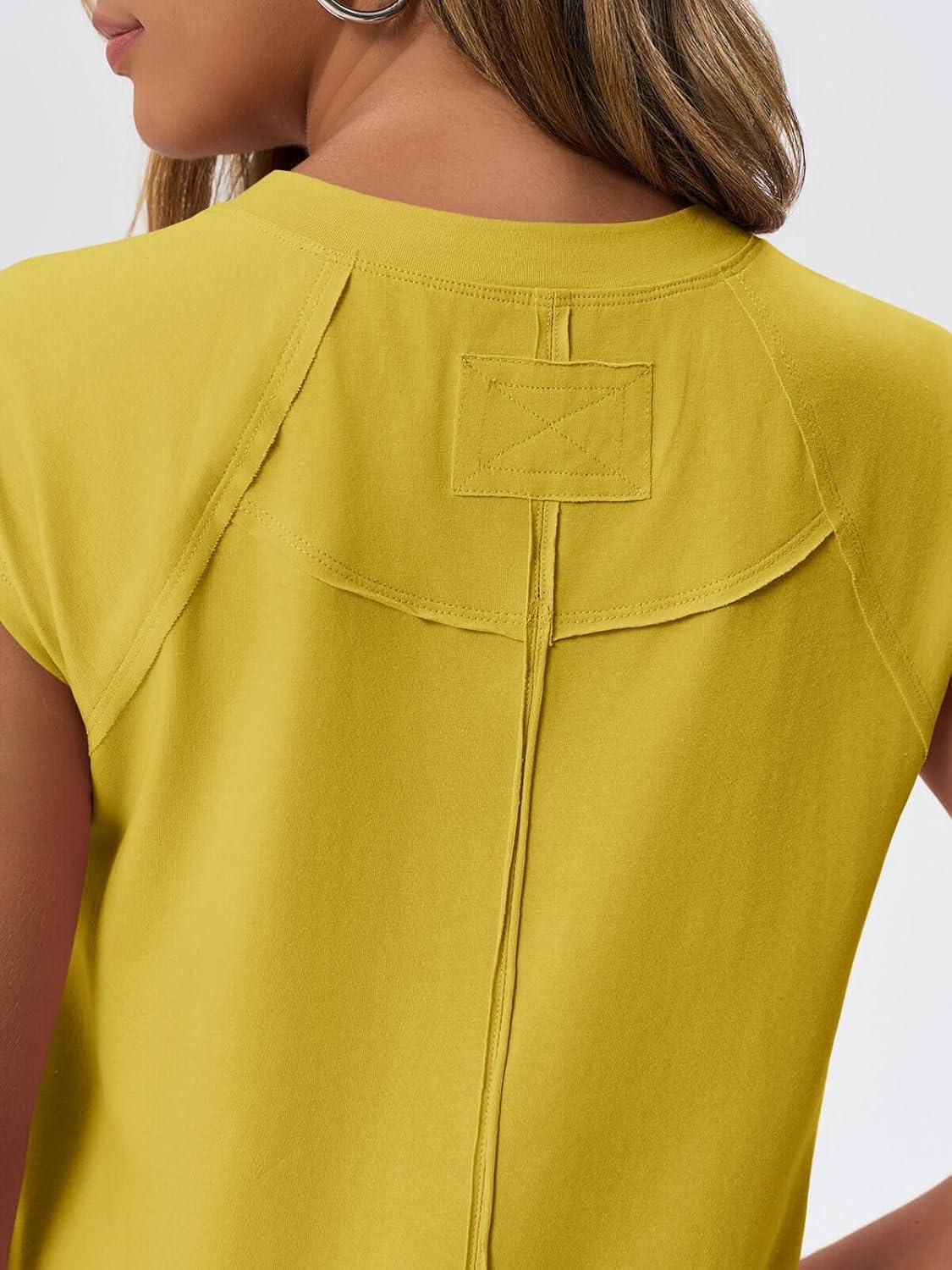 imageTankaneo Womens Cap Sleeve Tank Tops Summer Casual Crew Neck Cotton TShirts Loose Fit Basic Tee ShirtsYellow