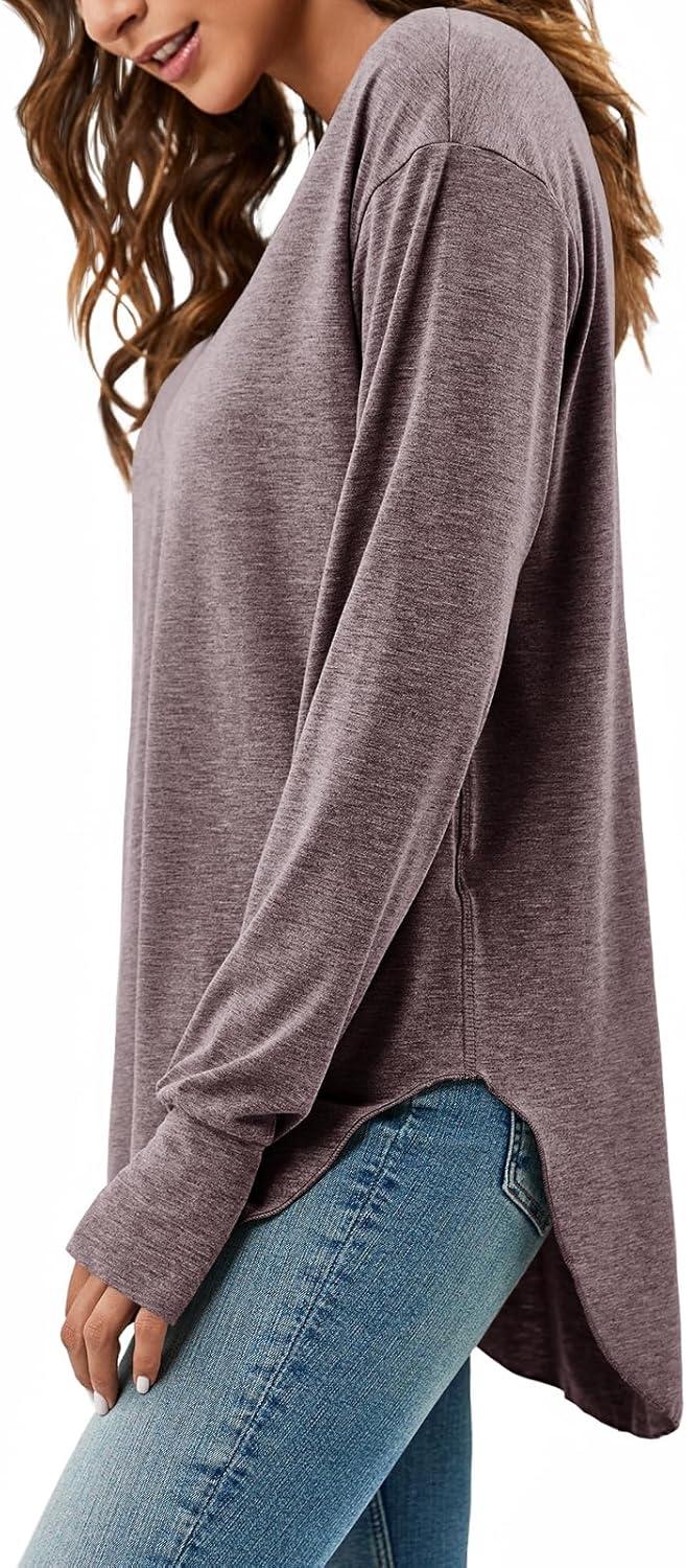 imageTankaneo Womens Deep V Neck Tunic Tops Long Sleeve Oversized Casual Loose Fit Curved Hem T ShirtsDark Khaki