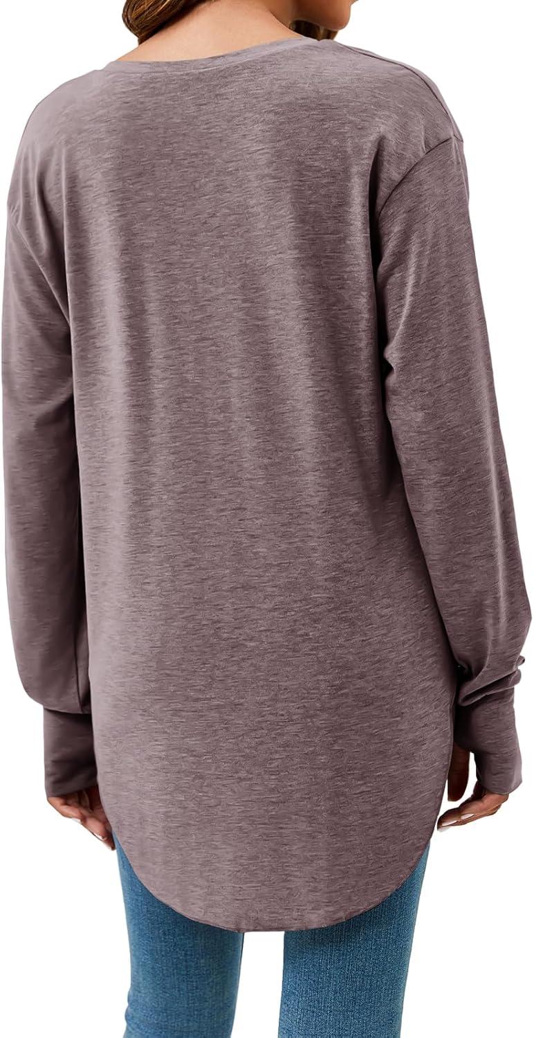 imageTankaneo Womens Deep V Neck Tunic Tops Long Sleeve Oversized Casual Loose Fit Curved Hem T ShirtsDark Khaki