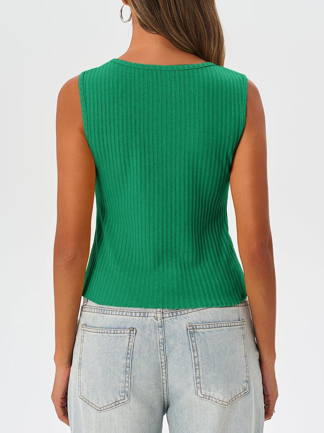 imageTankaneo Womens Going Out Tops Summer Cute Ribbed Tank Crop Button Up Vest Top Y2K Sexy OutfitsGreen