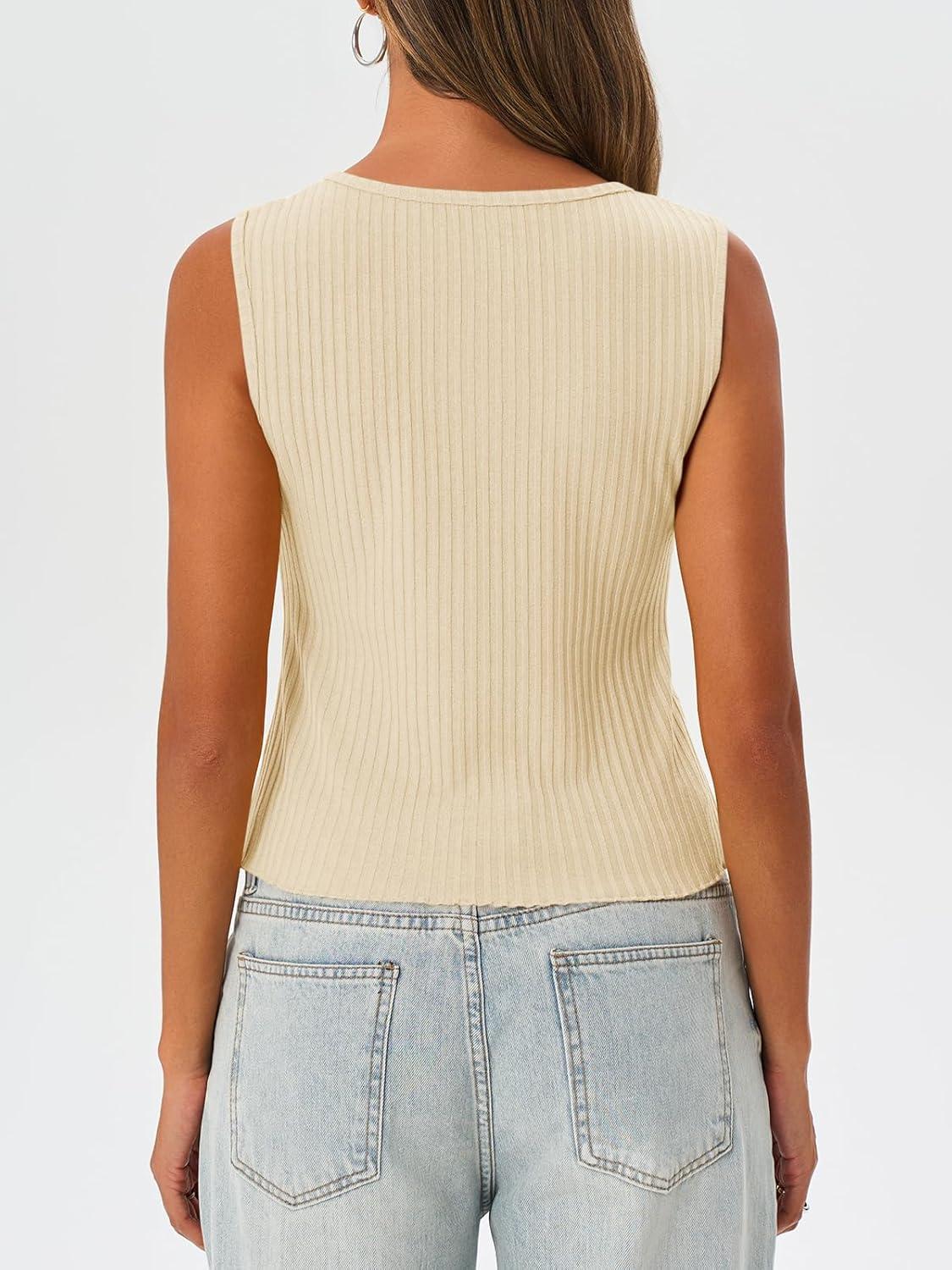 imageTankaneo Womens Going Out Tops Summer Cute Ribbed Tank Crop Button Up Vest Top Y2K Sexy OutfitsLight Beige