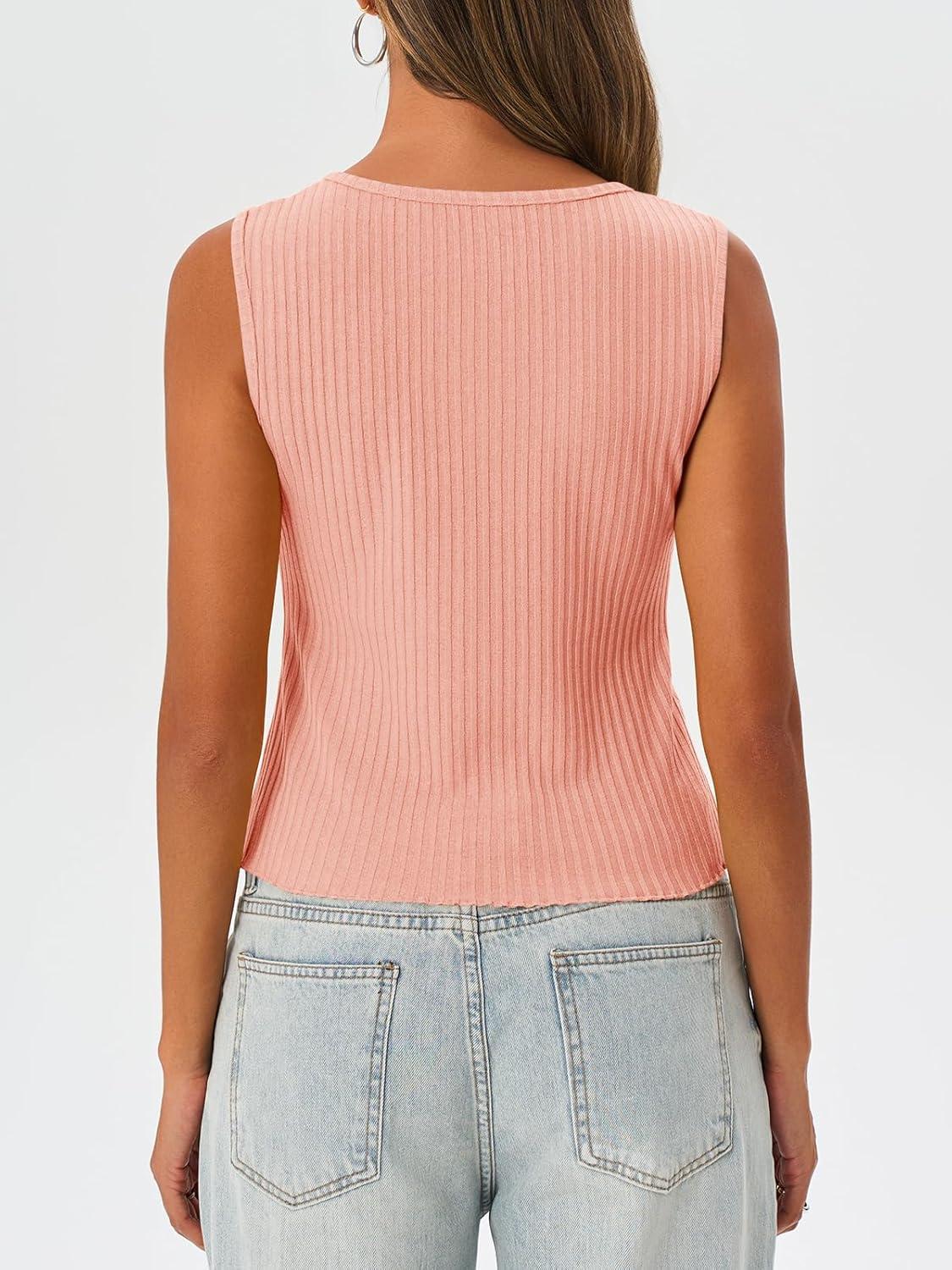 imageTankaneo Womens Going Out Tops Summer Cute Ribbed Tank Crop Button Up Vest Top Y2K Sexy OutfitsLight Pink