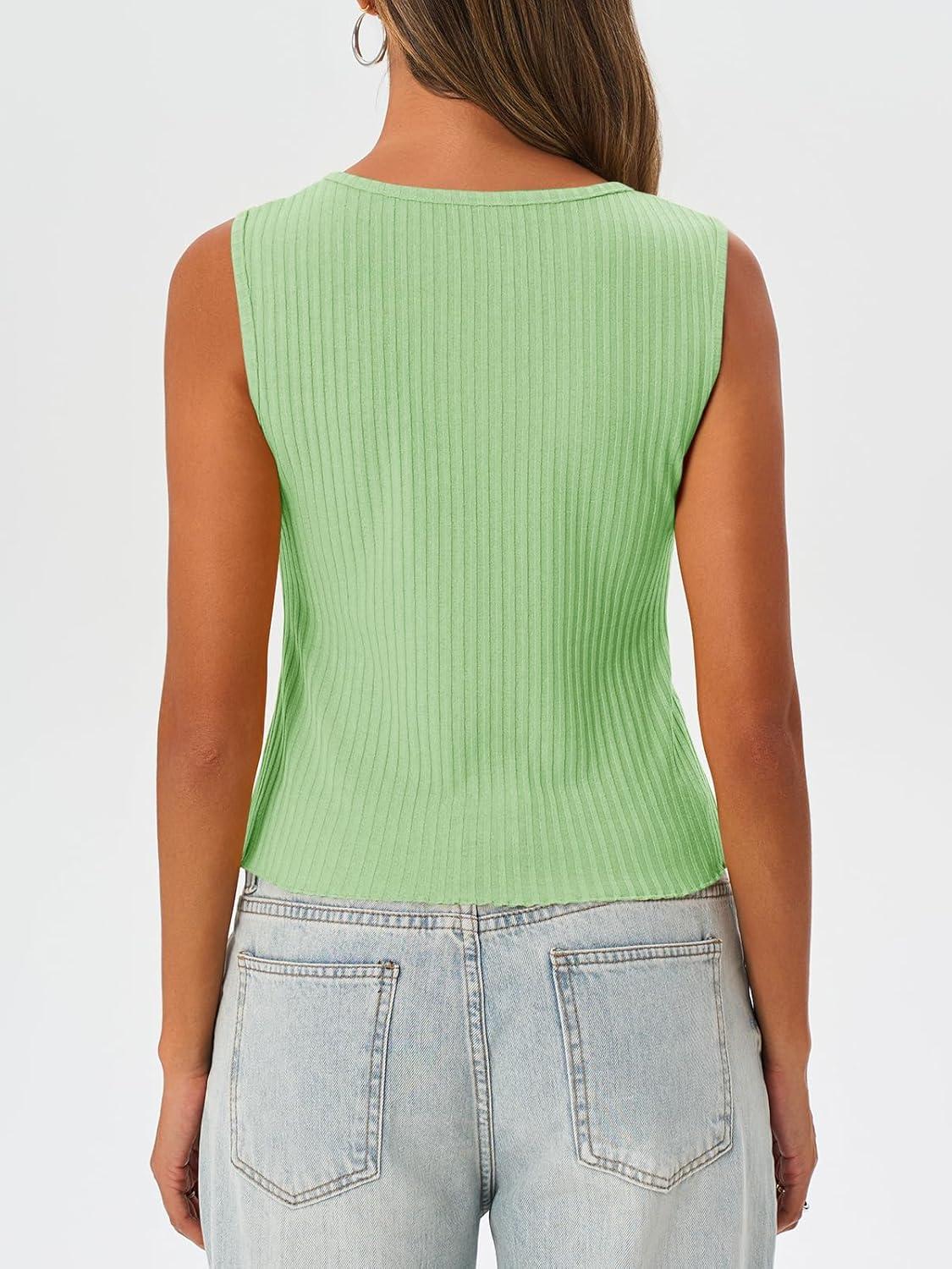 imageTankaneo Womens Going Out Tops Summer Cute Ribbed Tank Crop Button Up Vest Top Y2K Sexy OutfitsMint