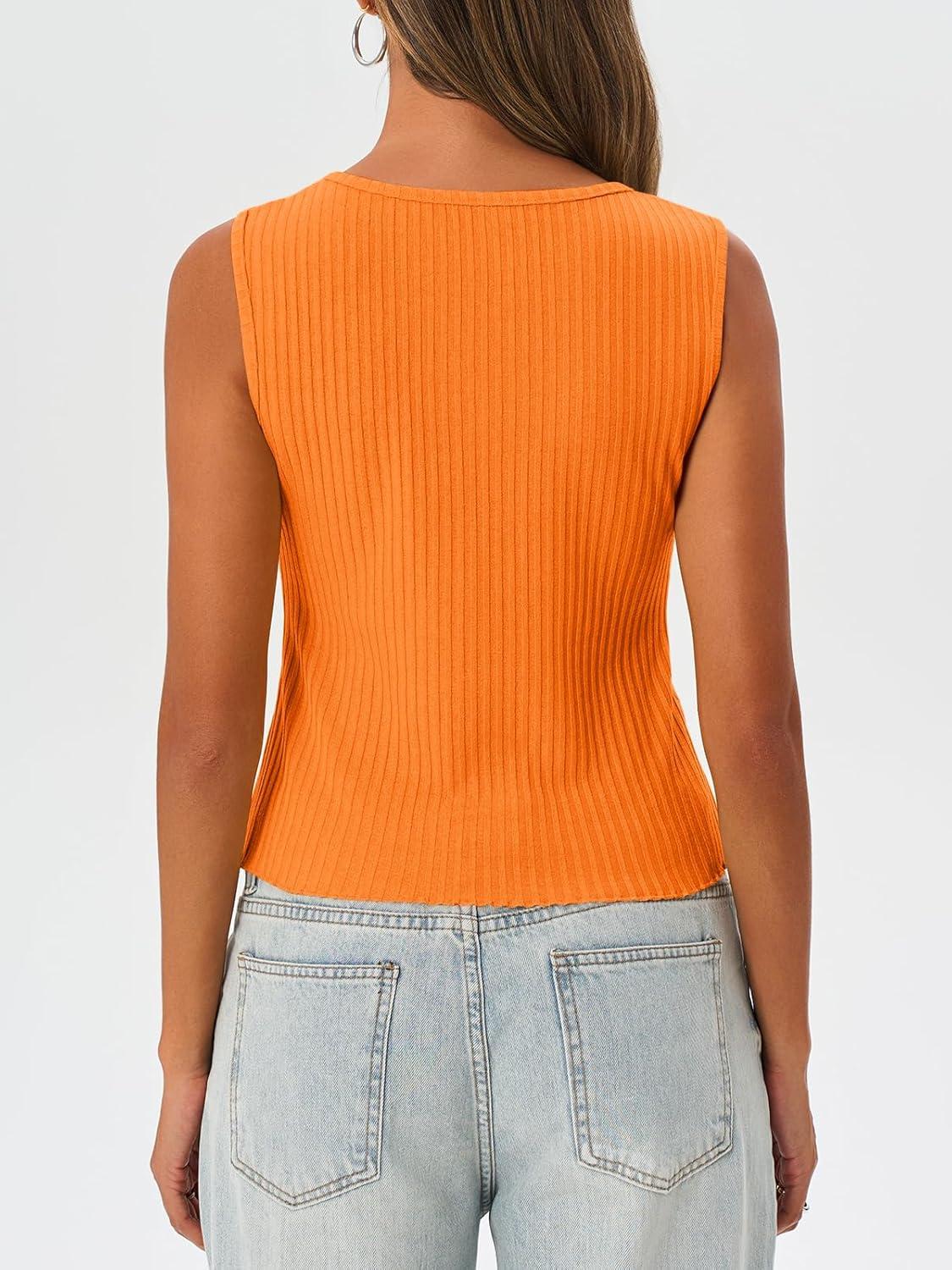 imageTankaneo Womens Going Out Tops Summer Cute Ribbed Tank Crop Button Up Vest Top Y2K Sexy OutfitsOrange