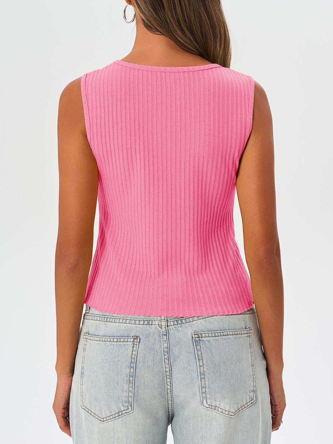 imageTankaneo Womens Going Out Tops Summer Cute Ribbed Tank Crop Button Up Vest Top Y2K Sexy OutfitsPink