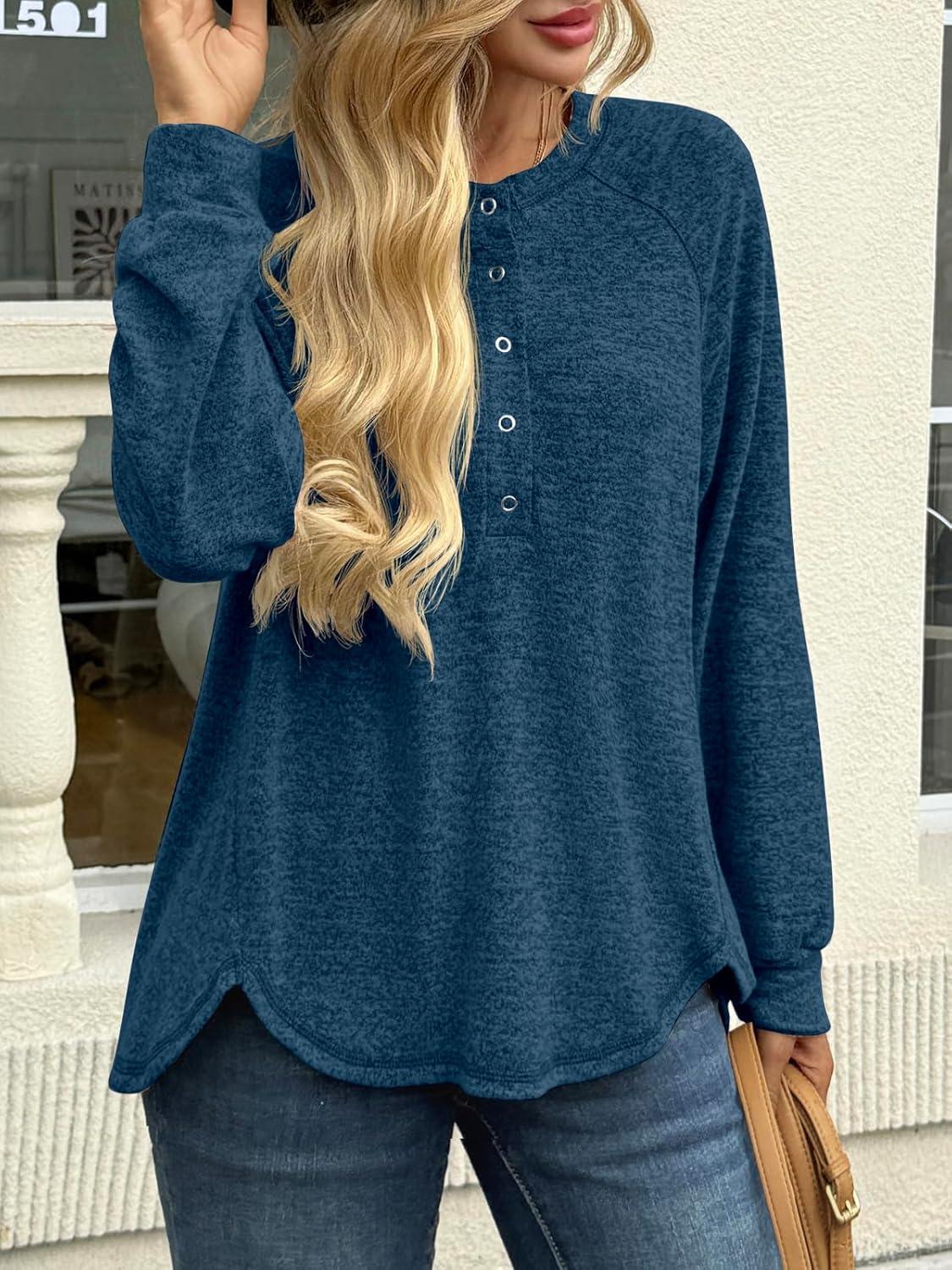 imageTankaneo Womens Long Sleeve Henley Shirts Oversized Round Neck Sweatshirts Fall Tunic Tops Casual Loose Fit TopsNavy