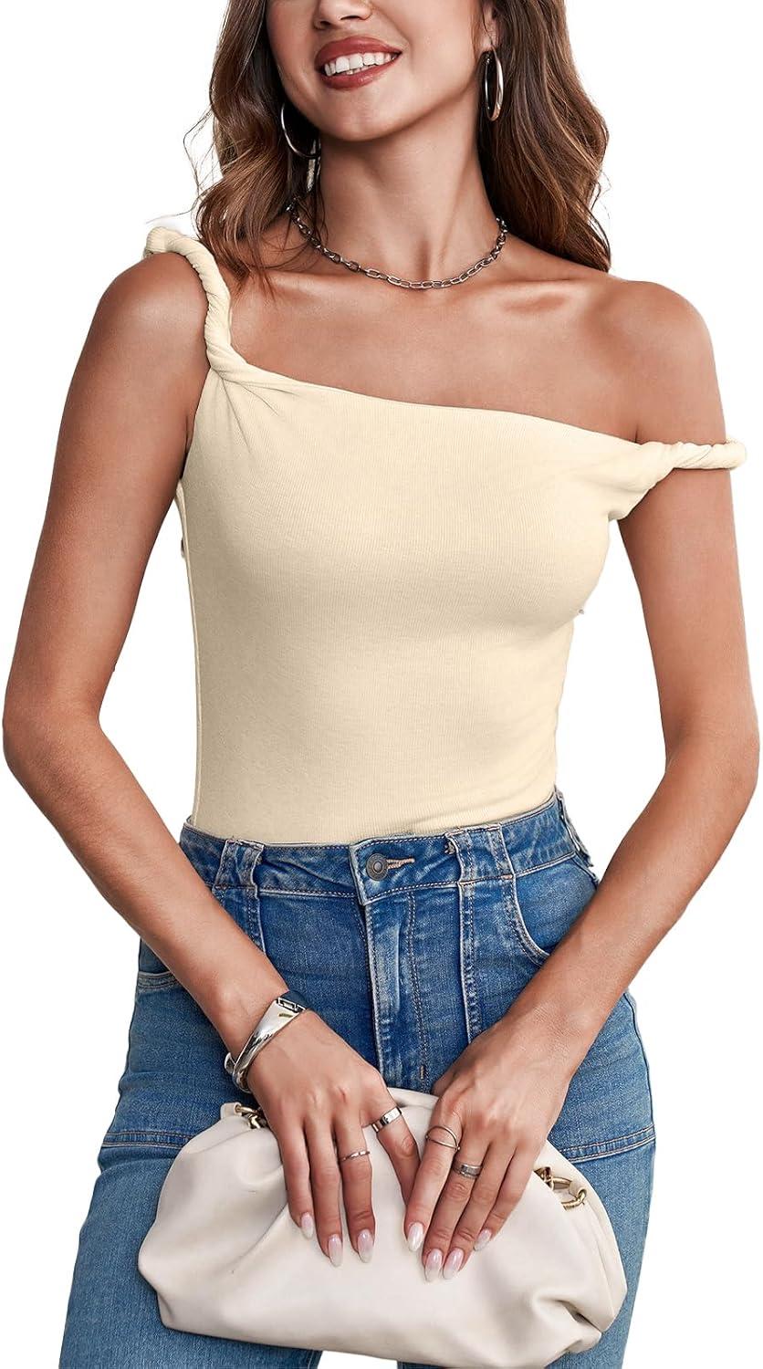 imageTankaneo Womens Off The Shoulder Top Sleeveless Slim Fit Stretchy Tank Top Y2k Casual T ShirtsOffwhite