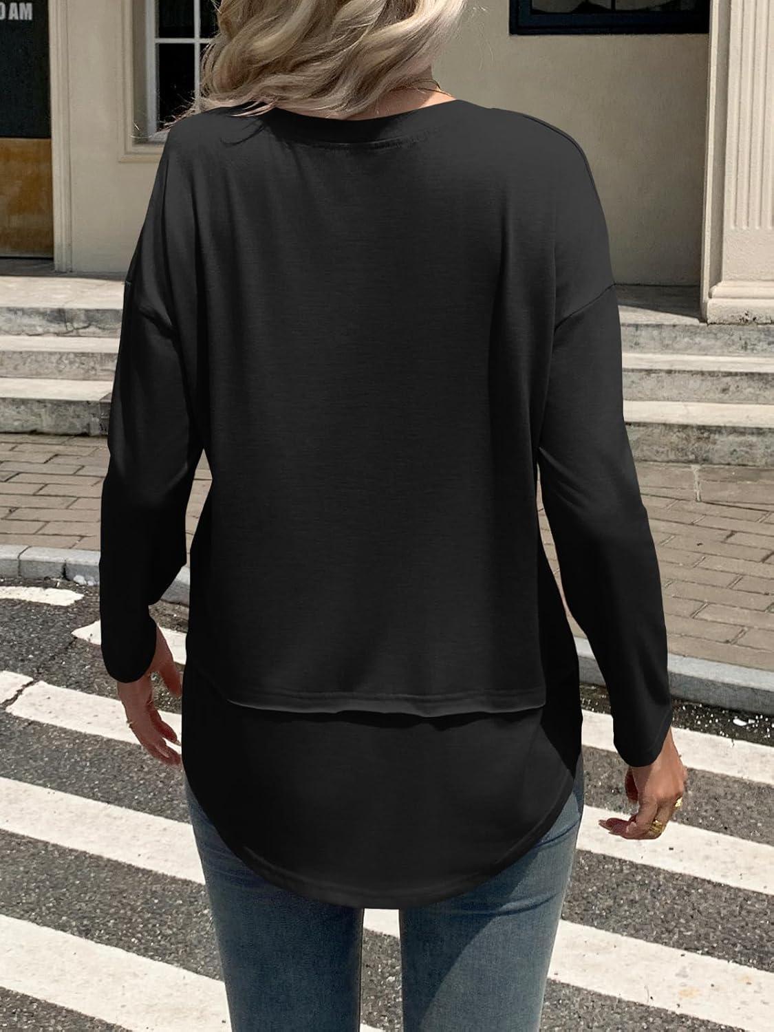 imageTankaneo Womens Oversized Scoop Neck Long Sleeve Shirts Casual Loose Fit Tunic Tops Fall Basic TeesBlack