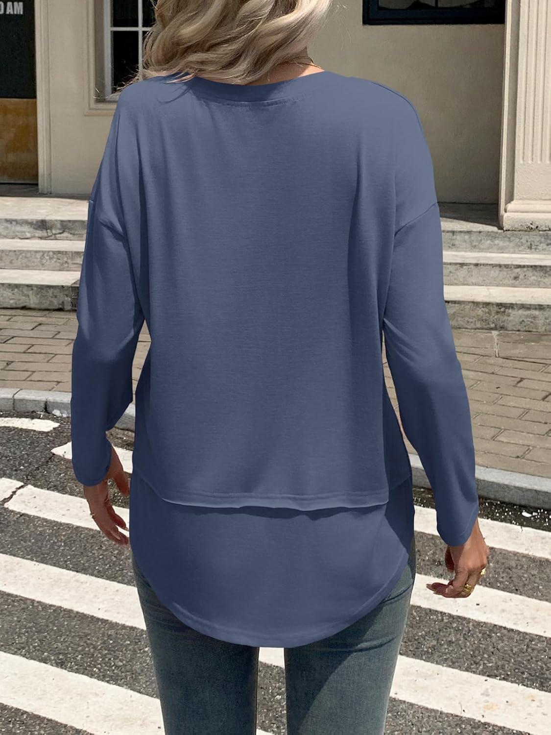 imageTankaneo Womens Oversized Scoop Neck Long Sleeve Shirts Casual Loose Fit Tunic Tops Fall Basic TeesNavy