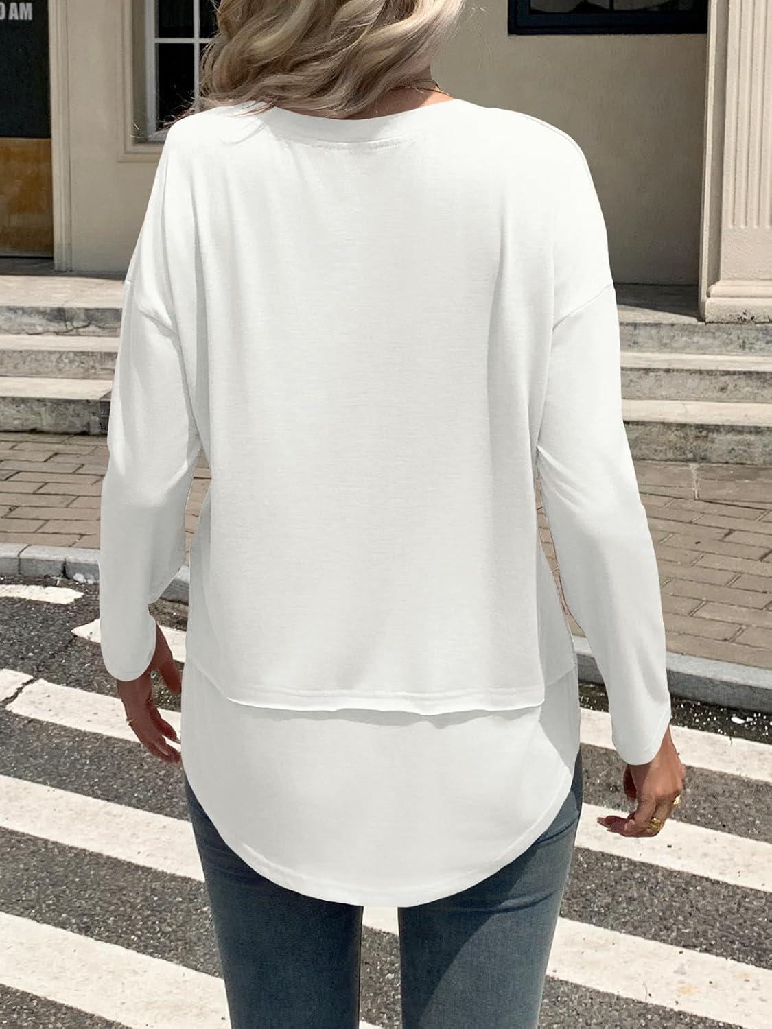 imageTankaneo Womens Oversized Scoop Neck Long Sleeve Shirts Casual Loose Fit Tunic Tops Fall Basic TeesWhite