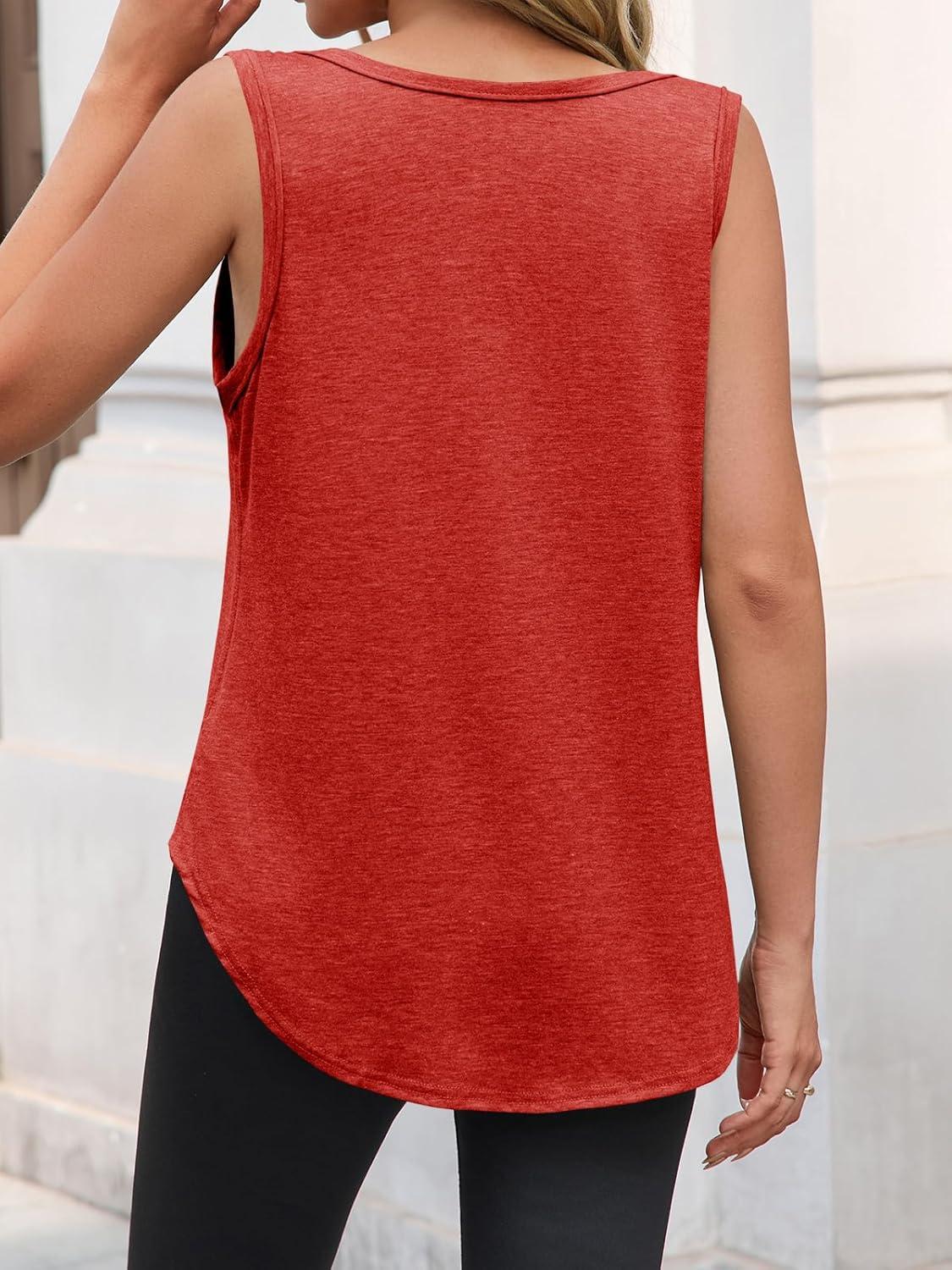 imageTankaneo Womens Oversized Scoop Neck Tank Tops Workout Casual Summer Cotton Shirts Loose Fit Sleeveless TeeRed