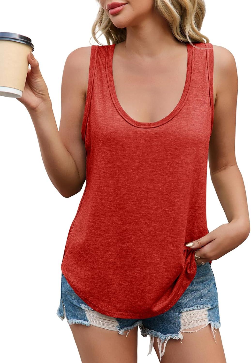 imageTankaneo Womens Oversized Scoop Neck Tank Tops Workout Casual Summer Cotton Shirts Loose Fit Sleeveless TeeRed
