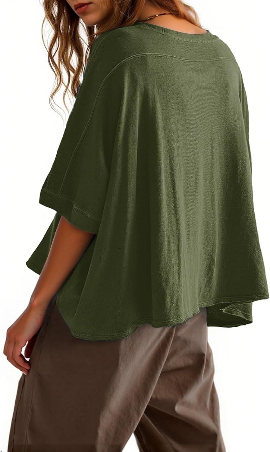 imageTankaneo Womens Oversized TShirts Cropped Summer Casual Short Sleeve Loose Fit Tee TopsArmy Green