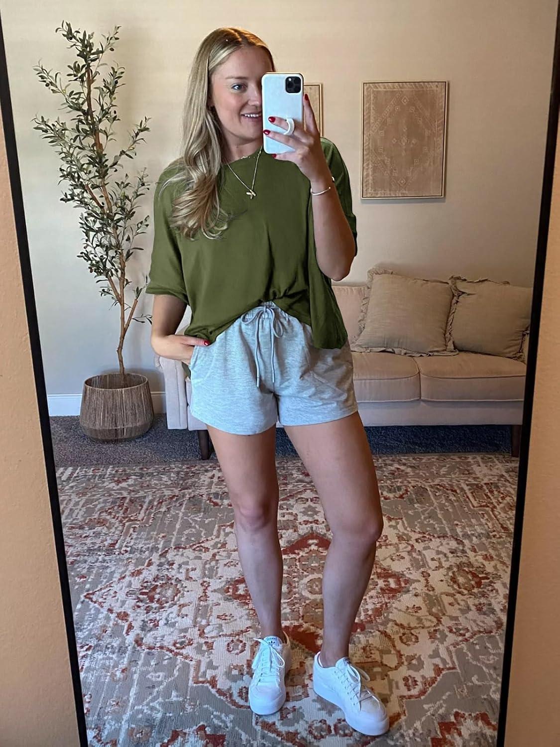 imageTankaneo Womens Oversized TShirts Cropped Summer Casual Short Sleeve Loose Fit Tee TopsArmy Green