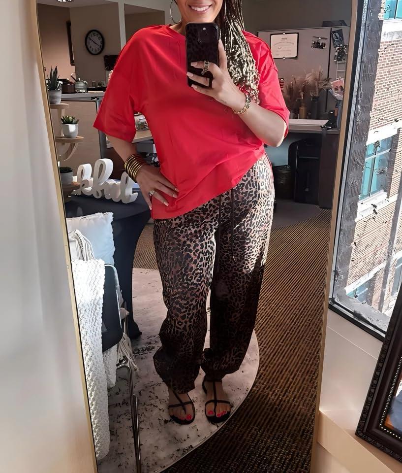 imageTankaneo Womens Oversized Tshirts Summer Casual Short Sleeve Crew Neck T Shirt Loose Fit Side Slit Tee TopsRed