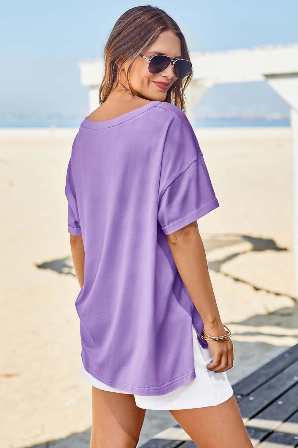 imageTankaneo Womens Oversized Tshirts V Neck Short Sleeve Tops Summer Casual Loose Fit Tunic Tee ShirtsPurple