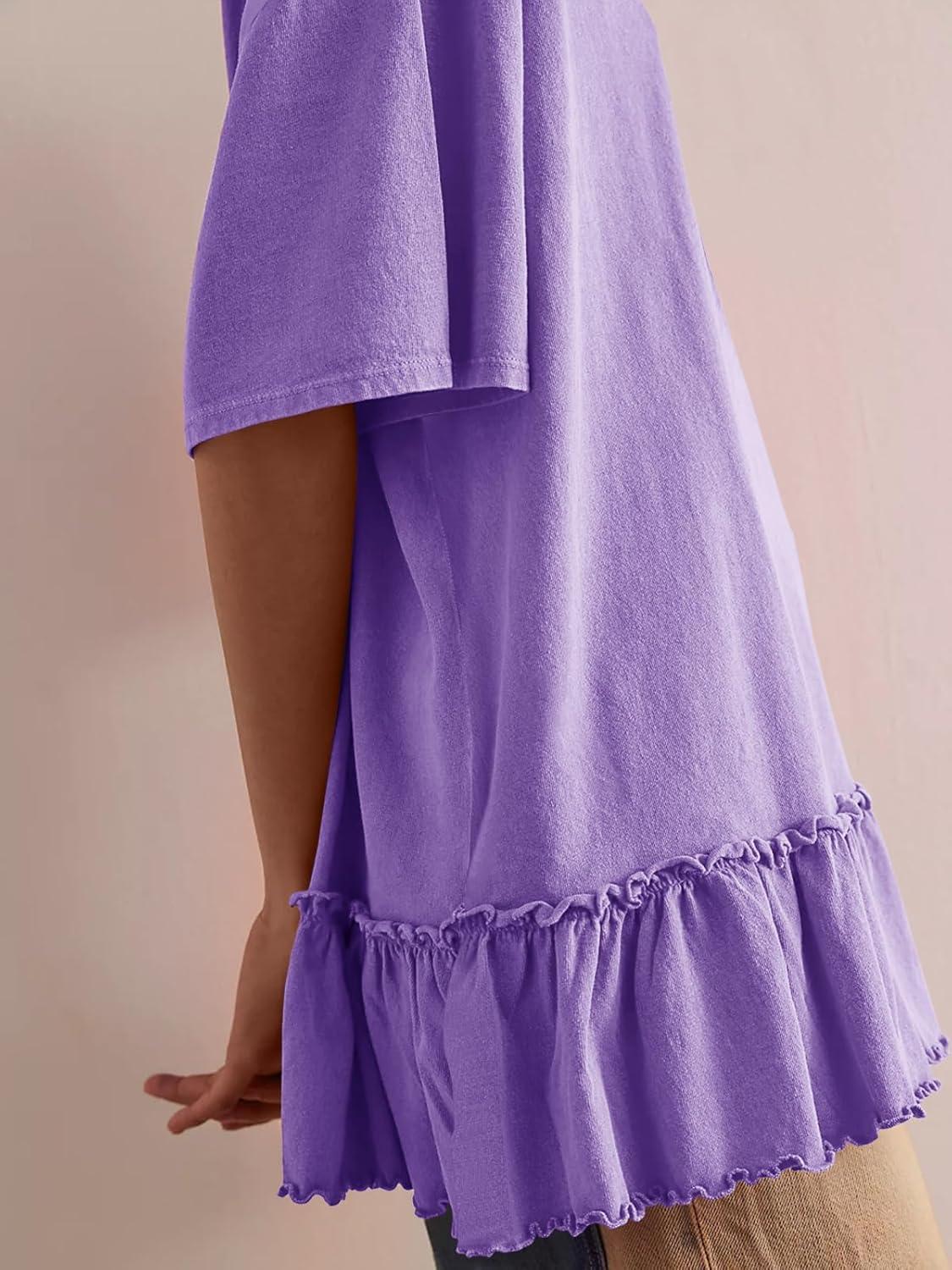 imageTankaneo Womens Peplum Oversized Tshirt Summer Flowy Casual Shirt Dress Crew Neck Pleated Babydoll Beach Tunic TopsPurple