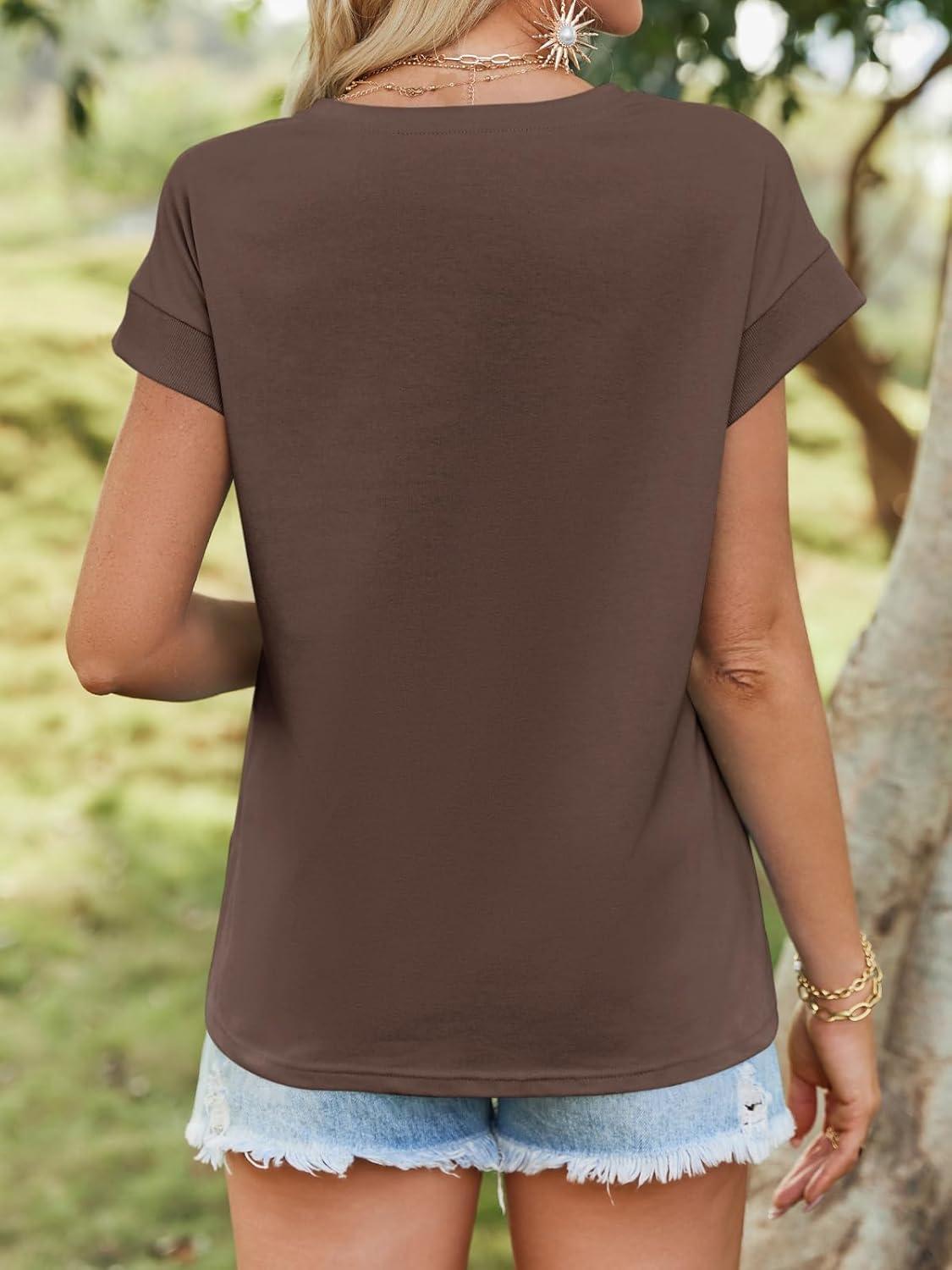 imageTankaneo Womens Summer Cap Sleeve Tank Top Crew Neck Solid Casual Loose Fit Basic Tee ShirtBrown