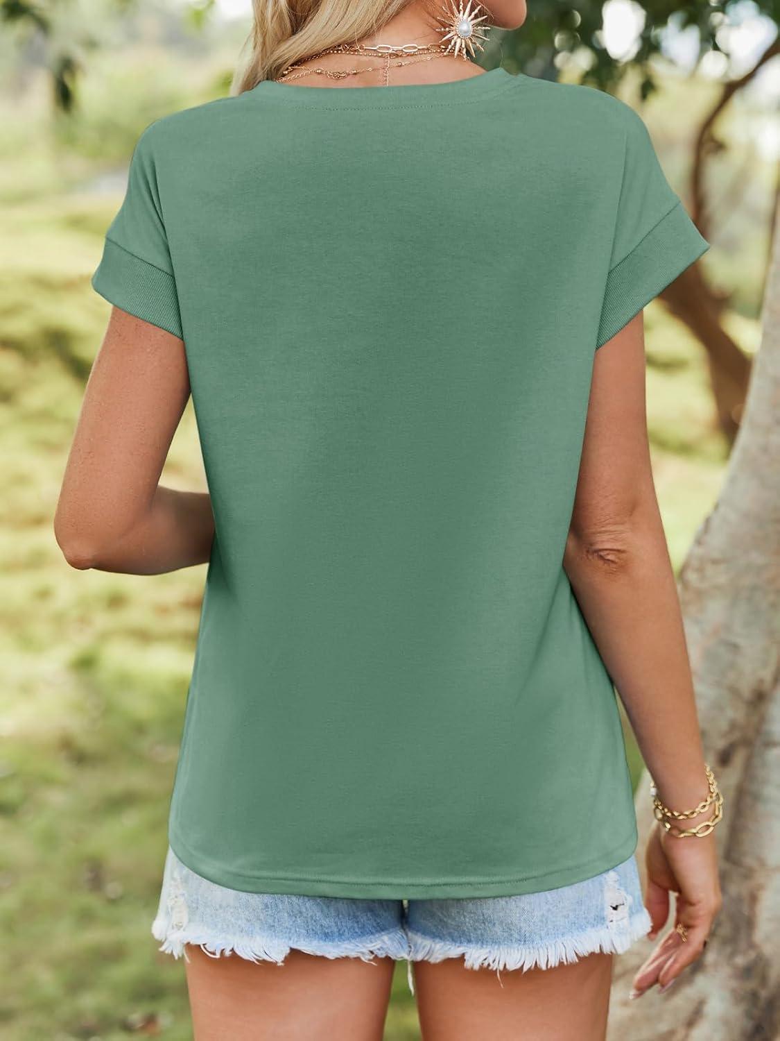 imageTankaneo Womens Summer Cap Sleeve Tank Top Crew Neck Solid Casual Loose Fit Basic Tee ShirtGreen