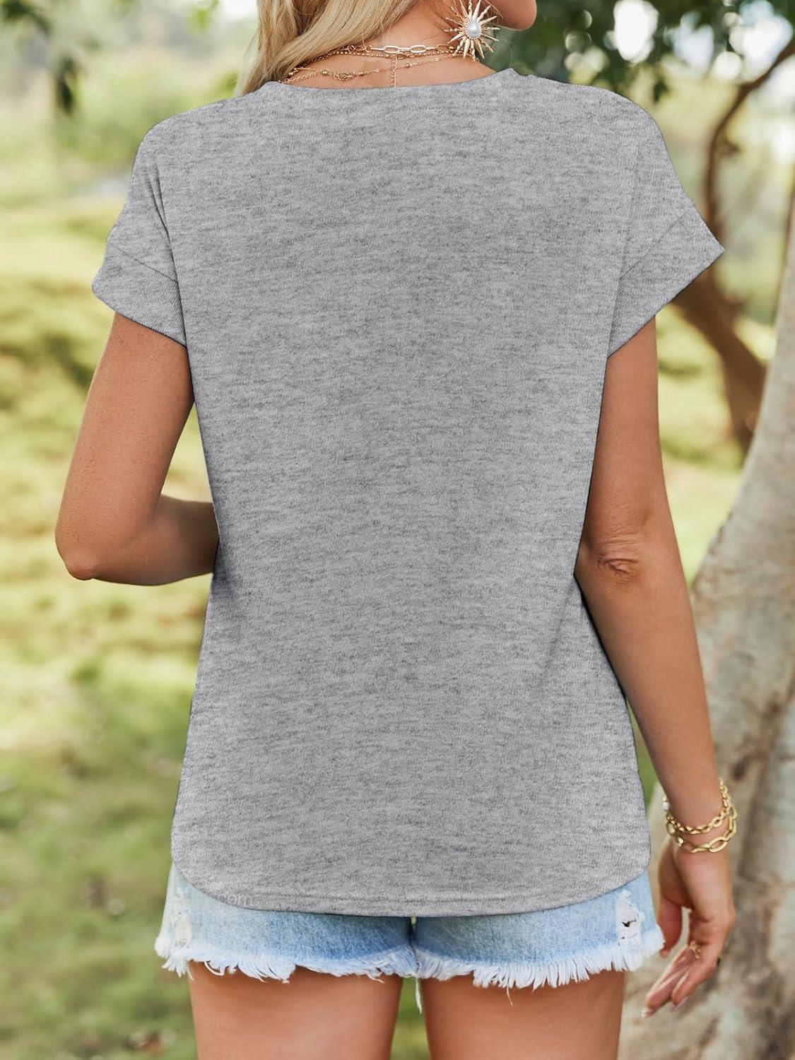 imageTankaneo Womens Summer Cap Sleeve Tank Top Crew Neck Solid Casual Loose Fit Basic Tee ShirtGrey