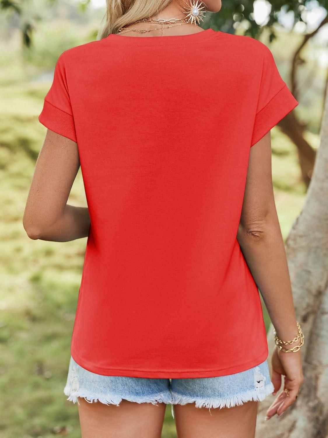 imageTankaneo Womens Summer Cap Sleeve Tank Top Crew Neck Solid Casual Loose Fit Basic Tee ShirtRed